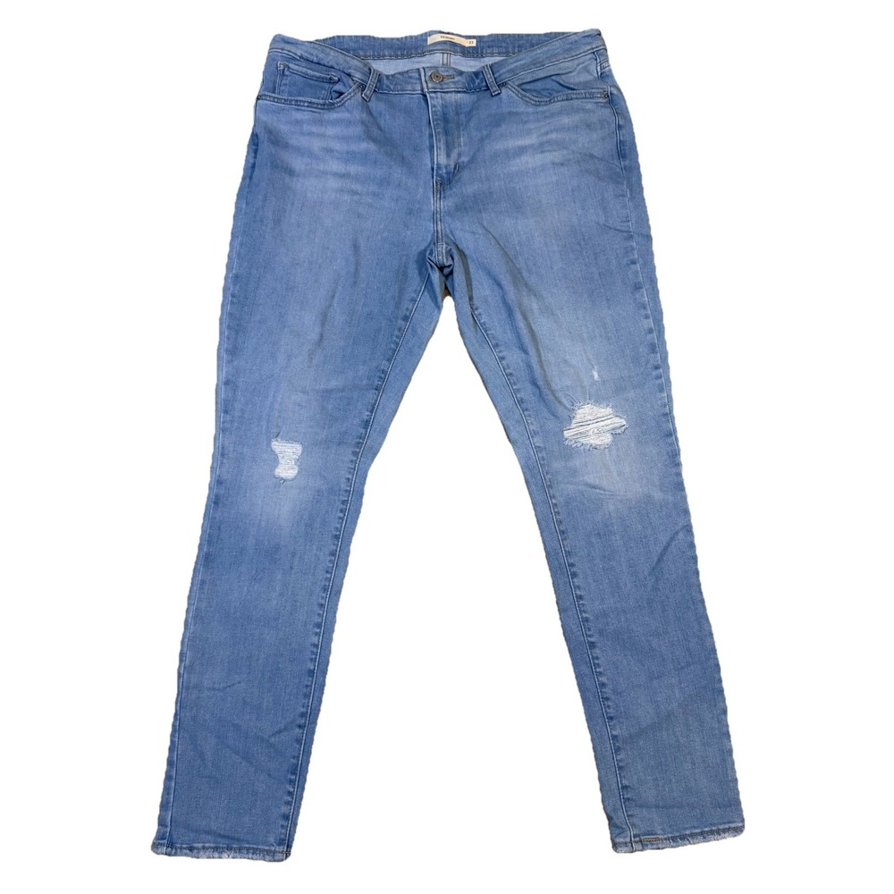 Levi's 711 Women's 33 Mid Rise Light Wash Skinny Jean‎ Distressed Hem Stretchy